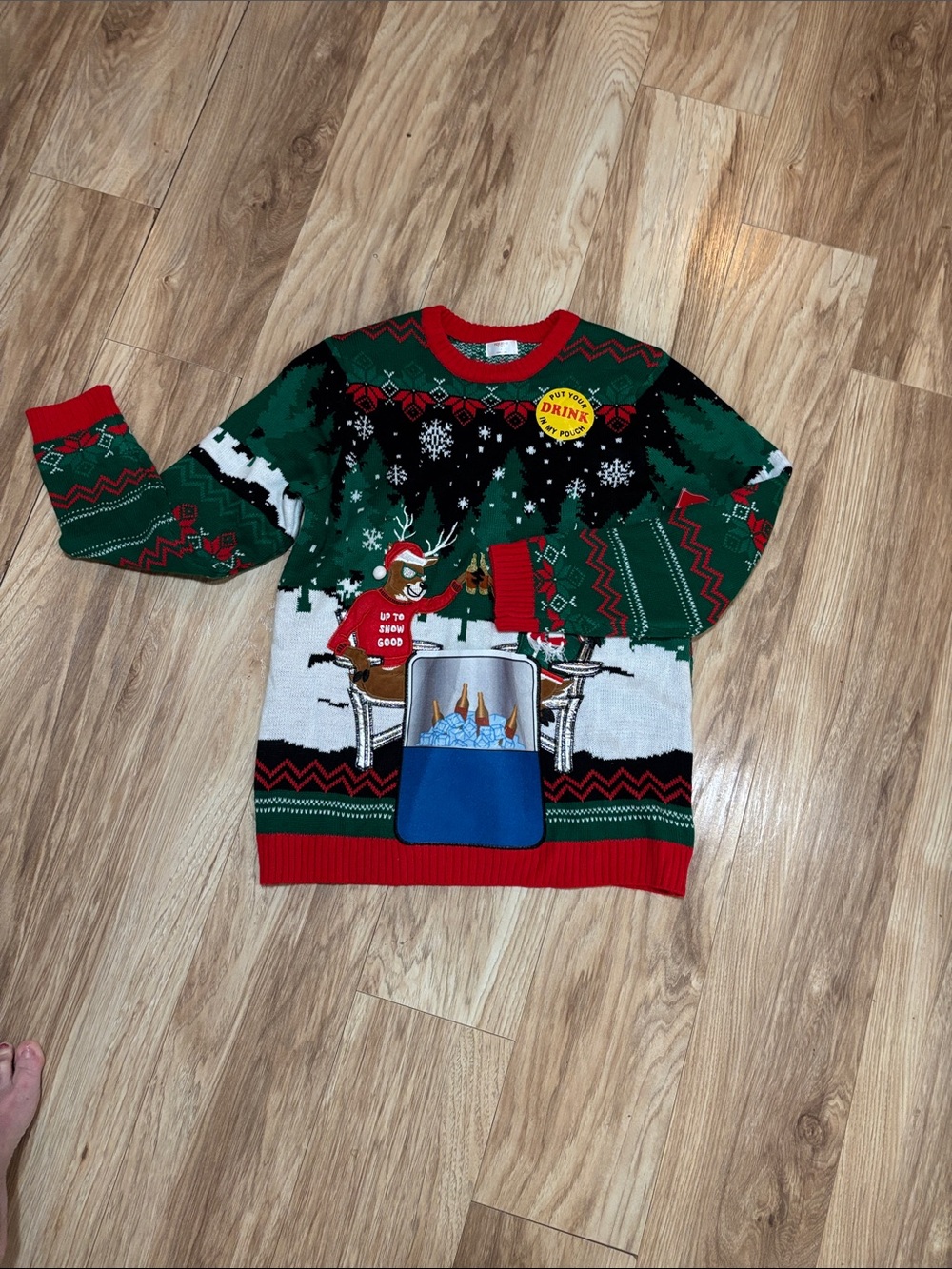Men's XL Christmas Ugly Green & Red Holiday Reindeer Sweater - Picture 7 of 11